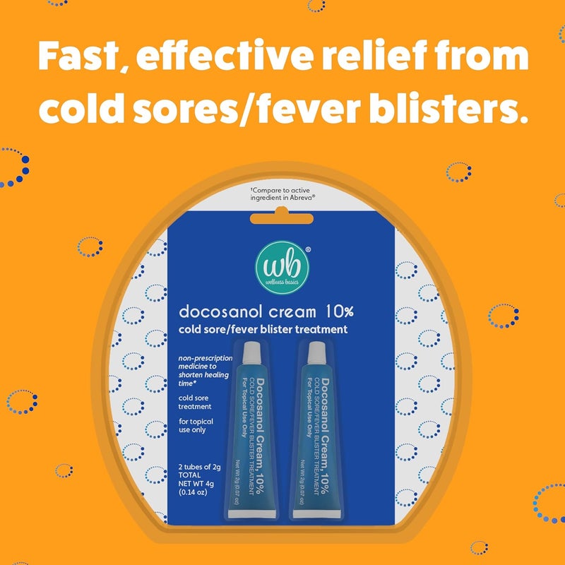 wellness basics Docosanol Cream 10% | Cold Sore Treatment | Shortens Healing Time | 0.07 oz - 2 Tubes - Image 2